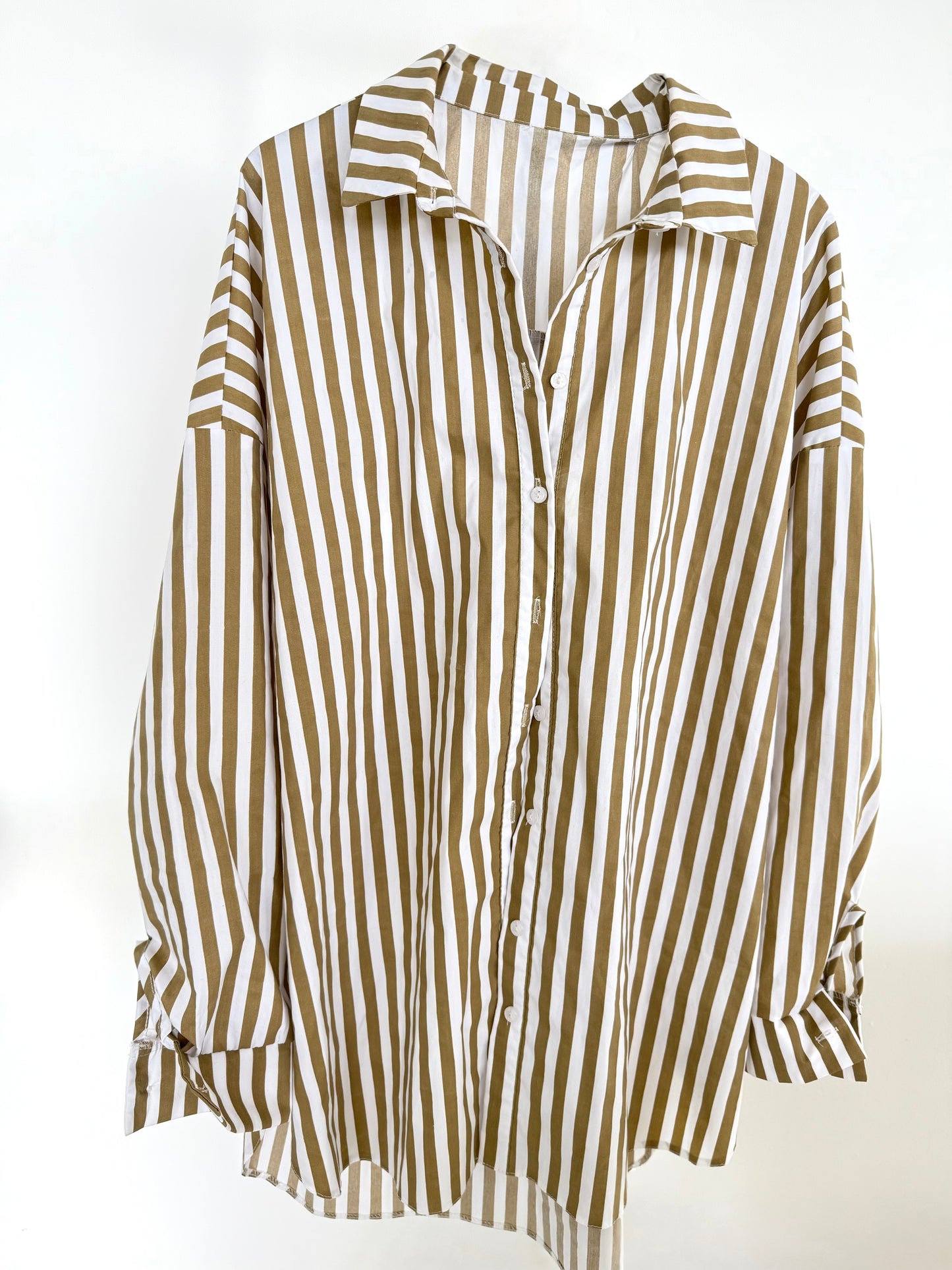 Beige and White Striped Oversized Shirt