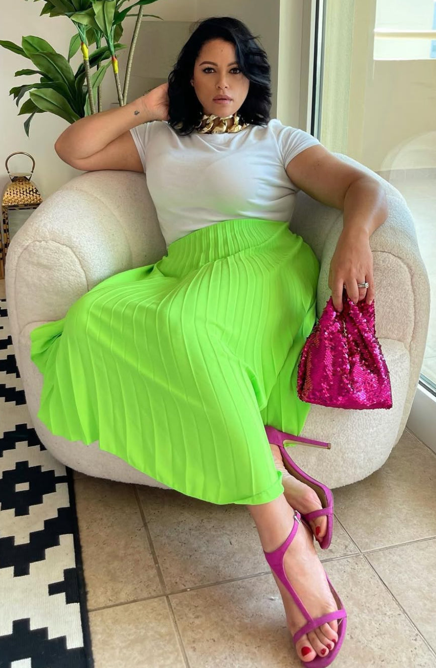Bright Green Pleated Skirt