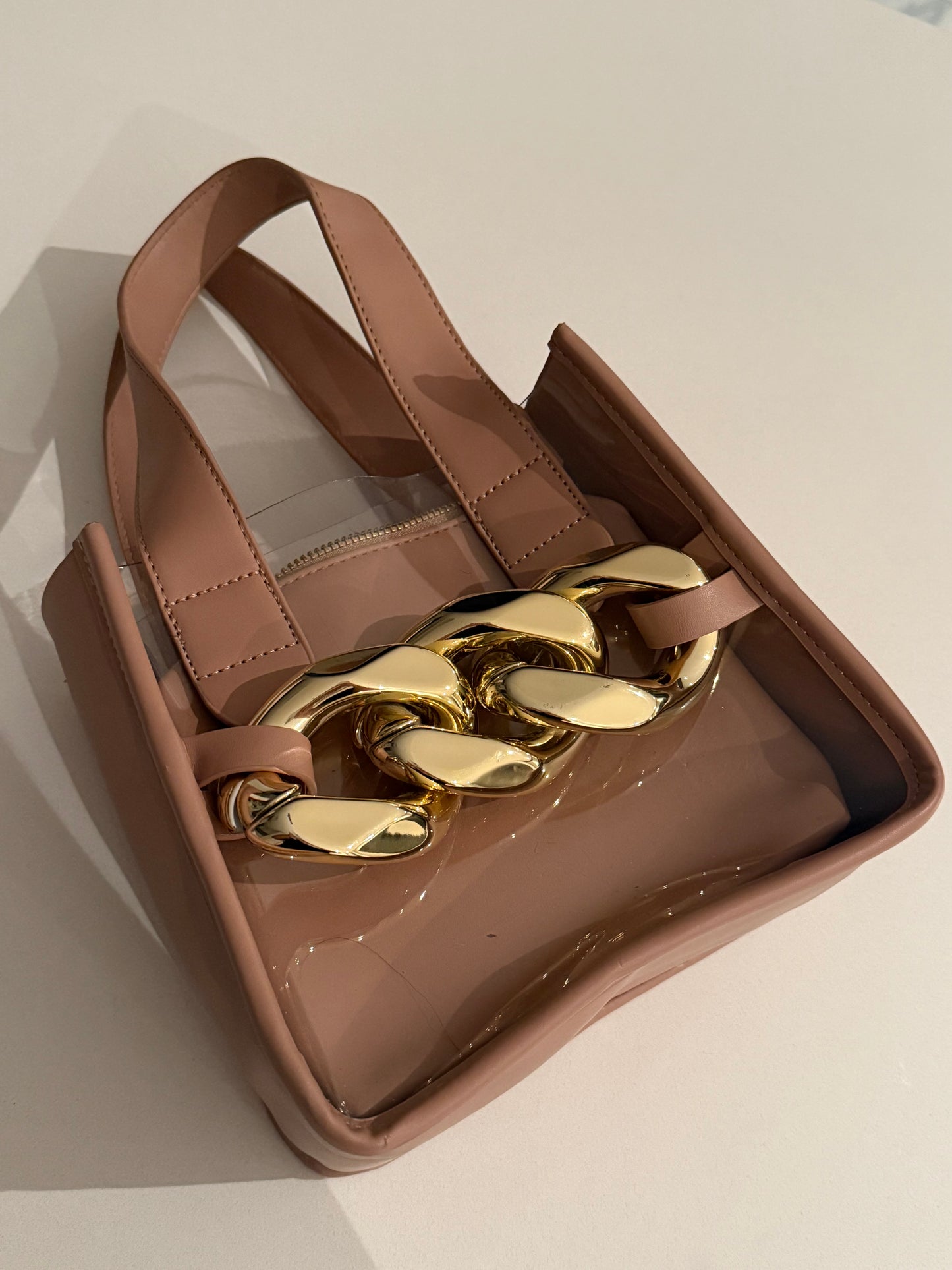 Beige Bag with Gold Chunky Chain